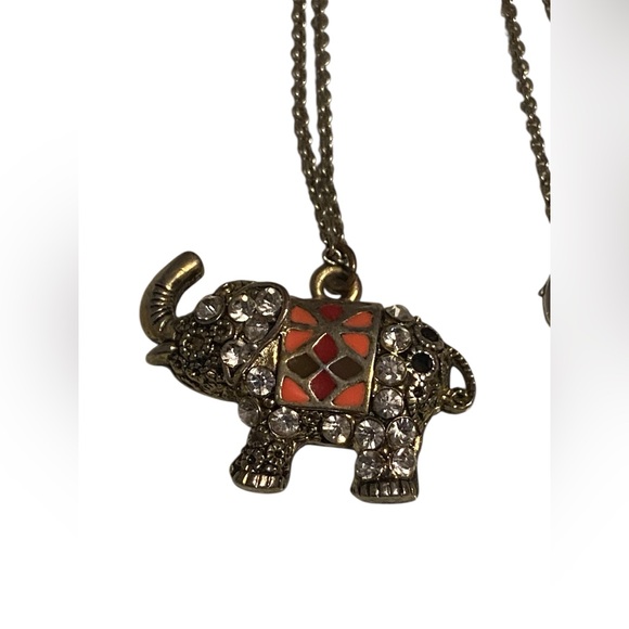SALE 👠 Costume Enamel Rhinestone Elephant Necklace #6547 - Picture 1 of 8